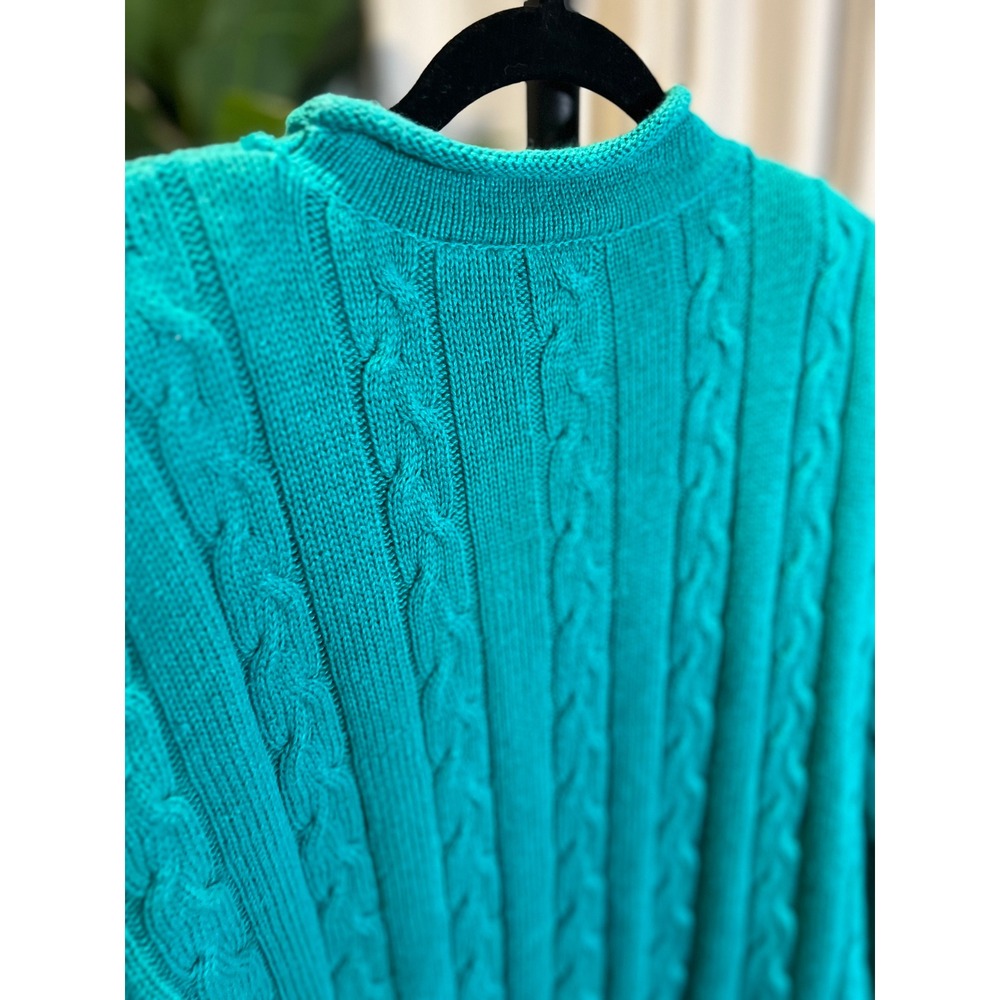BEST American Clothing Co Vintage Teal Cable Knit Mock Neck Sweater Women Medium - Picture 8 of 8